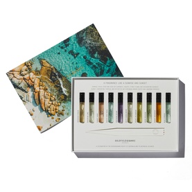 Goldfield & Banks Discovery Sample Collection fragrance set with 10 miniature rollerball vials in illustrated coastal landscape gift box