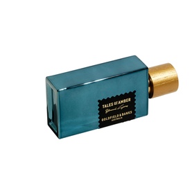 Goldfield & Banks Tales Of Amber Parfum in teal glass bottle with gold cap, side label visible