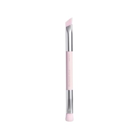 Kylie Cosmetics double-ended makeup brush in pink with silver ferrules and angled brush head