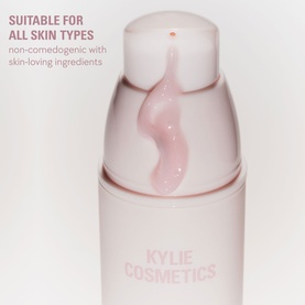 Kylie Cosmetics Makeup Primer in pale pink pump bottle with glossy serum texture, labelled suitable for all skin types