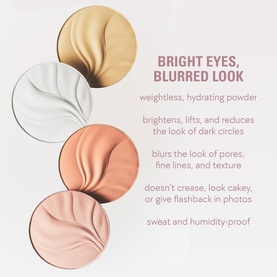 Kylie Cosmetics Face Powder in Deep Peach; swatch circles showing powder, cream, and bronzer textures with product benefit callouts.