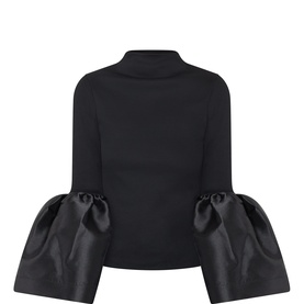 Puff Sleeve Satin Turtleneck Top