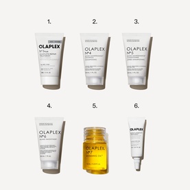 Olaplex The Healthy Hair Discovery Set featuring six numbered hair care products including treatments, conditioner, and hair oil