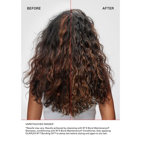 Olaplex The Healthy Hair Discovery Set before and after: model's curly hair showing enhanced definition and reduced frizz after treatment.