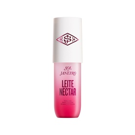 Sol de Janeiro Leite Nectar Perfume Mist in a pink and white spray bottle with branded diamond logo cap
