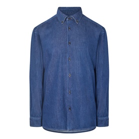 A.P.C. casual shirt in washed indigo denim, button-down collar, long sleeves with buttoned cuffs, relaxed fit