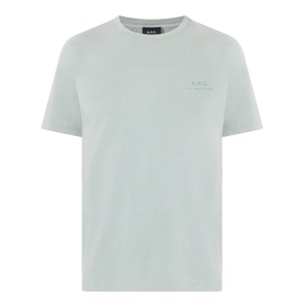 A.P.C. gray green cotton T-shirt with crew neck and tonal logo print on chest, short sleeves, flat lay view