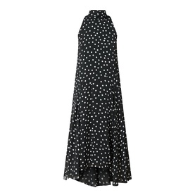 Akris Punto black and cream polka dot halterneck maxi dress in viscose, sleeveless with tiered hem and mock-neck collar