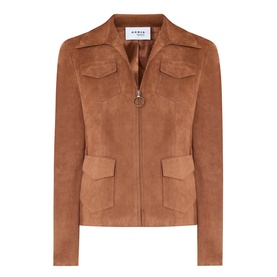 Akris Punto hazel suede goat leather jacket with zip front, chest flap pockets and hip patch pockets