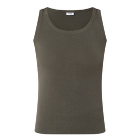 Akris Punto olive cotton knit tank top with scoop neckline and wide shoulder straps, no model