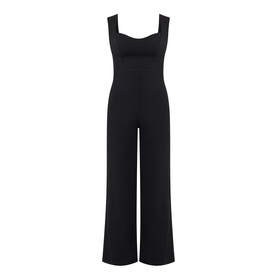 Club London black wide-leg jumpsuit with sweetheart neckline and thick shoulder straps, 95% polyester blend