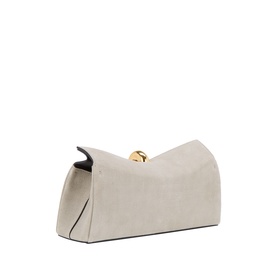 Jacquemus clutch in greige and black calf leather with structured silhouette and gold-tone clasp fastening