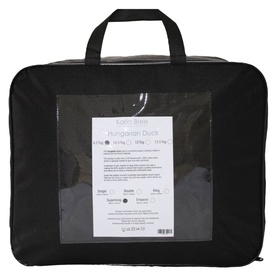 Karla Bree Hungarian Duck Down Duvet 4.5 Tog in black zip-up carry bag with handles and product label