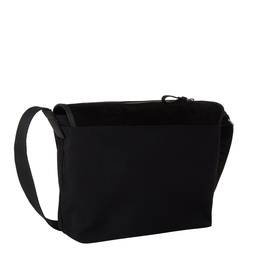 Loewe black canvas and suede crossbody bag, zip top closure, adjustable black shoulder strap, silver-tone zipper hardware