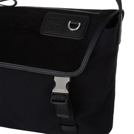 Loewe black canvas and suede messenger bag with silver-tone buckle strap fastening and D-ring hardware detail