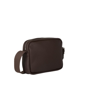 Loewe Pebble Logo Messenger Bag in chocolate grained calf leather, silver-tone hardware, front zip pocket, adjustable webbing strap