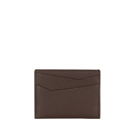 Loewe chocolate calf leather cardholder with angled front card slot and pebbled texture, flat reverse view