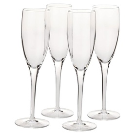 Luigi Bormioli Michelangelo Masterpiece Flute Glasses, set of four clear glass champagne flutes with slender stems, 200ml capacity