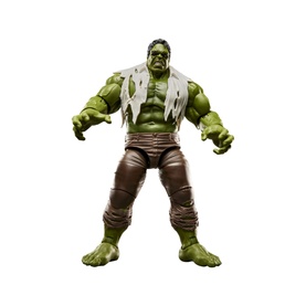 Superheroes large green Hulk action figure toy with torn white shirt and brown trousers, fists clenched, standing pose