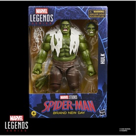 Marvel Legends Hulk action figure in green, wearing grey torn trousers, in Spider-Man Brand New Day branded packaging