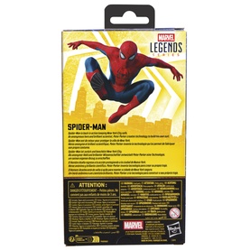Marvel Legends Series Spider-Man action figure, multi-coloured packaging with yellow background and dynamic posed character graphic, back of box view