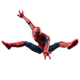 Superheroes Spider-Man articulated action figure in red and blue suit, dynamic mid-air pose with web-shooting hand gesture