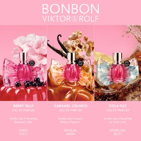 Viktor & Rolf Bonbon Eau de Parfum collection: Berry Jelly, Caramel Crunch and Cola Fizz bottles displayed together