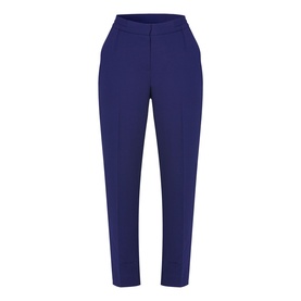 Helen McAlinden ink blue tailored trousers with elasticated waistband and tapered leg, flat lay product shot