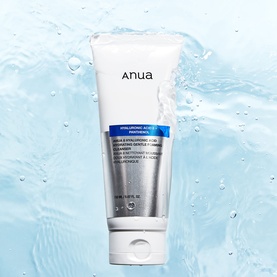 Anua Hyaluronic Acid Panthenol Hydrating Gentle Foam Cleanser tube in white with blue label detail