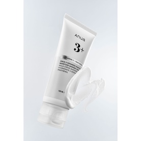 Anua 3+ moisturiser tube in white packaging with cream swatch, day/night cream formula for face
