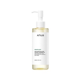 Anua Heartleaf Pore Control Cleansing Oil in a clear pump bottle with yellow oil formula, 200ml