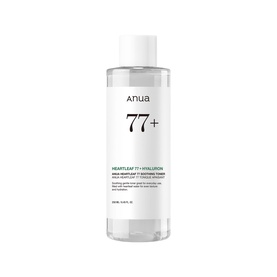 Anua Heartleaf 77+ Hyaluronic Acid Soothing Toner, clear bottle with white label and pump dispenser