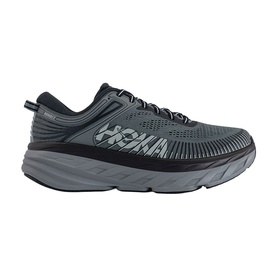Hoka Bondi 7 men's running trainer in Outer Orbit Satellite grey, mesh upper, black laces, chunky grey midsole