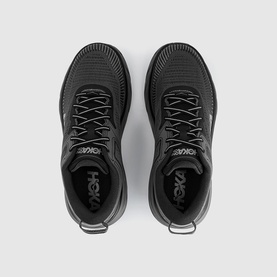 Hoka men's running trainers in black, top-down view showing lace-up design, cushioned insole and branding detail