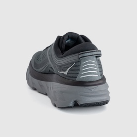 Hoka men's running trainer in Outer Orbit Satellite grey colourway, mesh upper with silver logo, grey chunky sole, rear three-quarter view