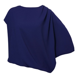 Helen McAlinden ink blue draped asymmetric top with batwing sleeve and diagonal hemline, ghost mannequin shot
