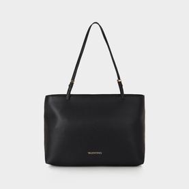 Mario Valentino Nero tote bag in black, gold-tone logo lettering, single flat shoulder strap, structured silhouette