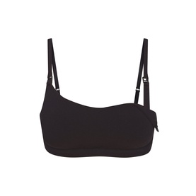 Skims black bralette with adjustable straps, asymmetric neckline, and zip detail at front hem