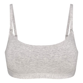 Skims bralette in light heather grey, scoop neckline, thin adjustable straps and lace trim hem detail
