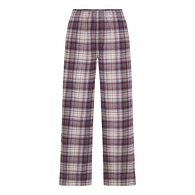 Skims PJ Pants in Iris Mica Plaid, wide-leg flannel check trousers with elasticated waistband in purple and cream tones.