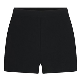 Skims black shorts with elasticated high waistband, smooth stretch fabric, minimal design, no model