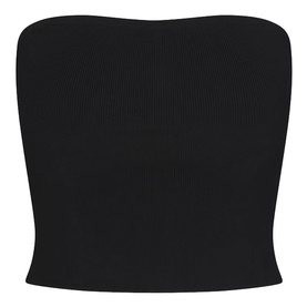 Skims black ribbed knit strapless bandeau crop top, structured fit with straight neckline
