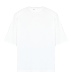 The Frankie Shop white oversized cotton T-shirt with dropped shoulders and short sleeves, flat lay view