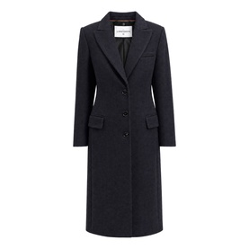 The Landskein black tailored longline coat with notch lapels, three-button front fastening and flap pockets