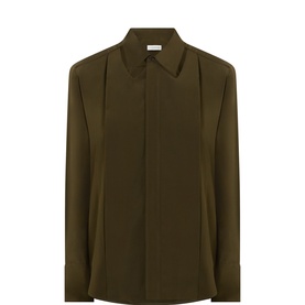 Cut-Out Collared Silk Blouse
