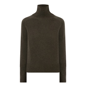 Victoria Beckham Marie Turtleneck Sweater in dark green wool, featuring ribbed turtleneck collar, long sleeves, and straight hem