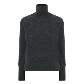 Victoria Beckham Marie Turtleneck Sweater in dark grey wool with ribbed trims, high roll neck, and long sleeves