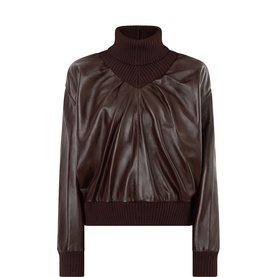 Gathered Leather Turtleneck Sweater
