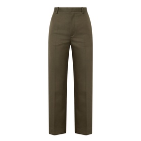 Victoria Beckham Straight Leg Cropped Trousers in gold wool, high-rise with pressed creases, belt loops, and clean cropped hem