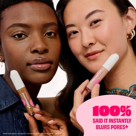 Two models holding Benefit Porefessional Concealer sticks, shade 1C Ready, with "100% said it instantly blurs pores" text overlay